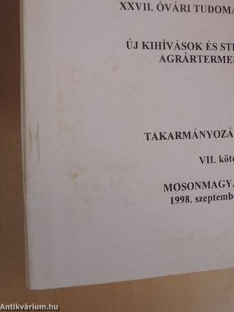 XXVII. Óvári Tudományos Napok VII. - Takarmányozási szekció