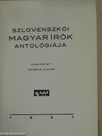 Szlovenszkói magyar írók antológiája 1-2.