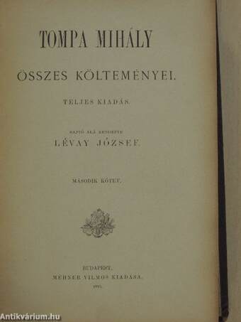 Tompa Mihály összes költeményei II. (töredék)