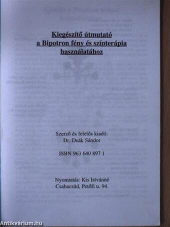 Kiegészítő útmutató a Bioptron fény és színterápia használatához