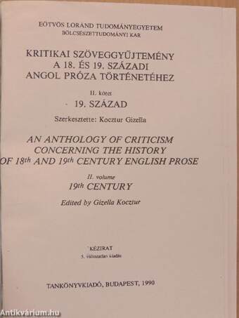 Kritikai szöveggyűjtemény a 18. és 19. századi angol próza történetéhez II.