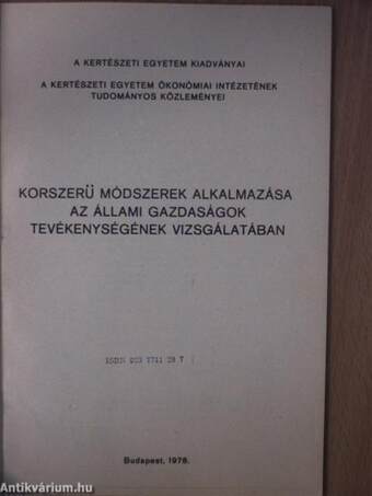 Korszerű módszerek alkalmazása az állami gazdaságok tevékenységének vizsgálatában