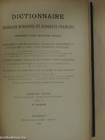 A franczia-magyar és magyar-franczia nyelv szótára I. (töredék)