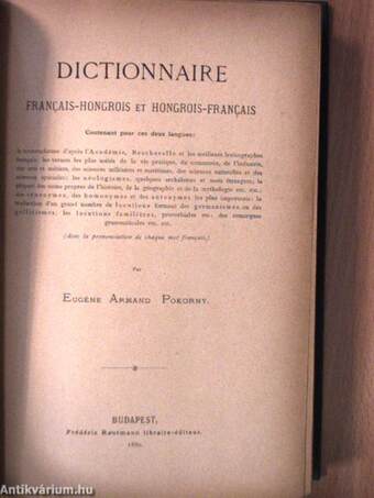 A franczia-magyar és magyar-franczia nyelv szótára I. (töredék)