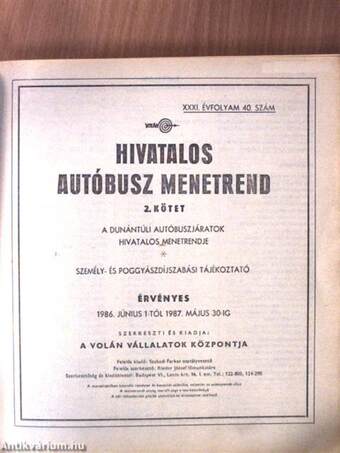 Hivatalos autóbusz menetrend 1986-1987 2.