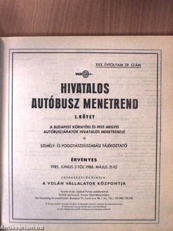 Hivatalos autóbusz menetrend 1985-1986 1.