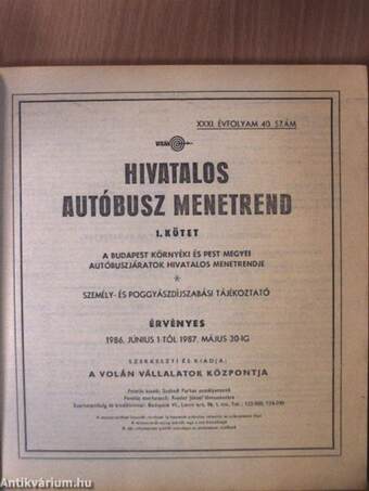 Hivatalos autóbusz menetrend 1986-1987 1.