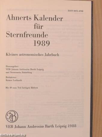 Ahnerts Kalender für Sternfreunde 1989