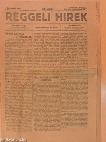 Reggeli Hirek 1919. szeptember 19.