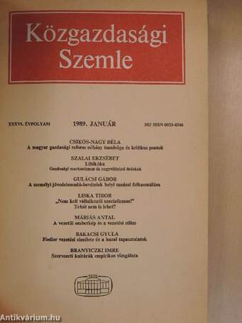 Közgazdasági Szemle 1989. január-június (fél évfolyam)