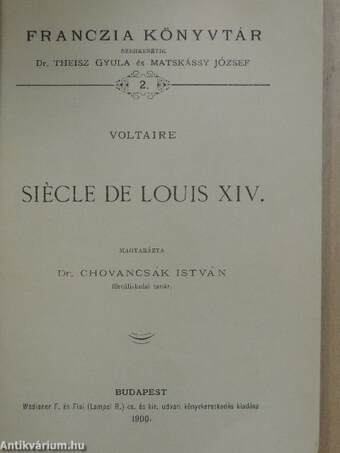 Siécle de Louis XIV. I. (töredék)