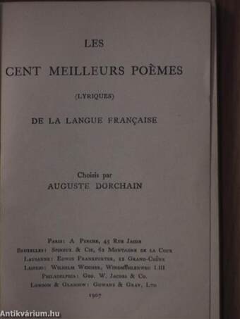 Les Cent Meilleurs Poémes (Lyriques) de la Langue francaise