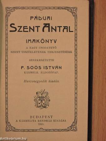 Páduai Szent Antal imakönyv