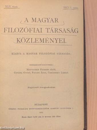 A Magyar Filozófiai Társaság Közleményei 1913/1-4.