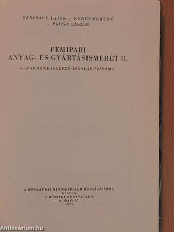 Fémipari anyag- és gyártásismeret II.