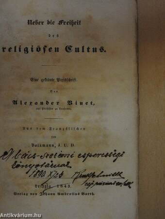 Ueber die Freiheit des religiösen Cultus (gótbetűs)