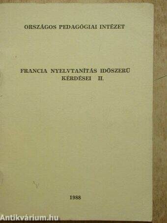 Francia nyelvtanítás időszerű kérdései II.