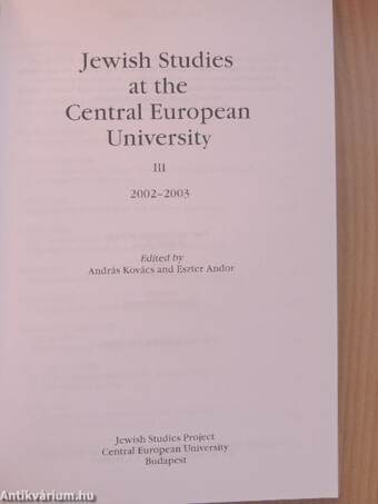 Jewish Studies at the Central European University III.