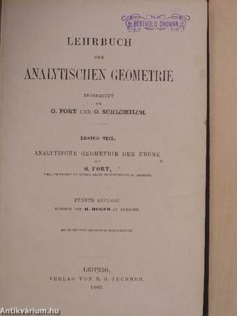 Lehrbuch der Analytischen Geometrie I.