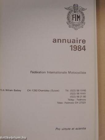 Federation Internationale Motocycliste Annuaire 1904-1984