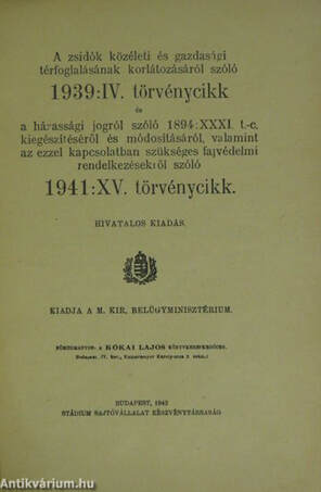 1939: IV. törvénycikk/1941: XV. törvénycikk