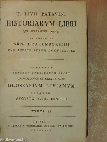 T. Livii Patavini Historiarum Libri Qui Supersunt Omnes II. (töredék)