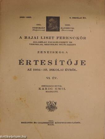 A bajai Liszt Ferenc-kör Zeneiskola értesítője az 1934-35. iskolai évről