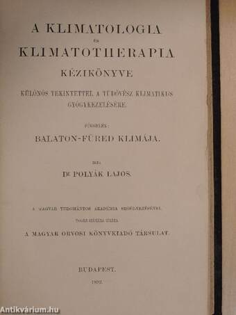 A klimatologia és klimatotherapia kézikönyve