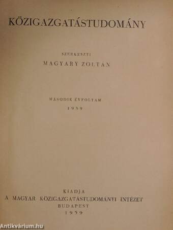 Közigazgatástudomány 1939.