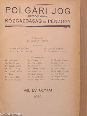 Polgári Jog 1932. január-december/Közgazdaság és Pénzügy 1932. január-december