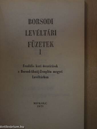 Feudális kori összeírások a Borsod-Abaúj-Zemplén megyei Levéltárban