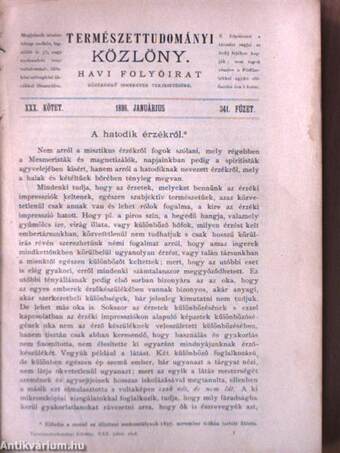 Természettudományi Közlöny 1898. január-december/Pótfüzetek a Természettudományi Közlönyhöz 1898. január-december