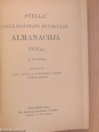 "Stella" Csillagászati Egyesület Almanachja 1926-ra