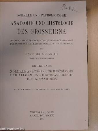 Normale und Pathologische Anatomie und Histologie des Grosshirns I.