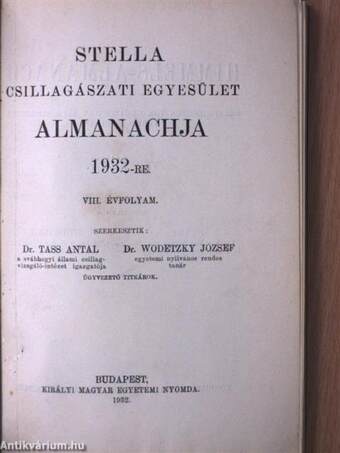 Stella Csillagászati Egyesület Almanachja 1932-re