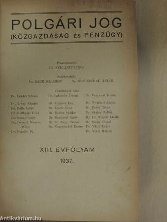 Polgári Jog (Közgazdaság és Pénzügy) 1937. (nem teljes évfolyam)