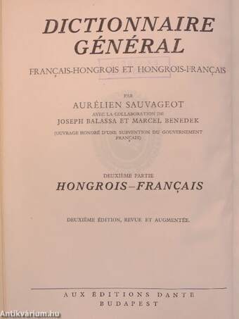 Francia-magyar és magyar-francia nagy kéziszótár II.