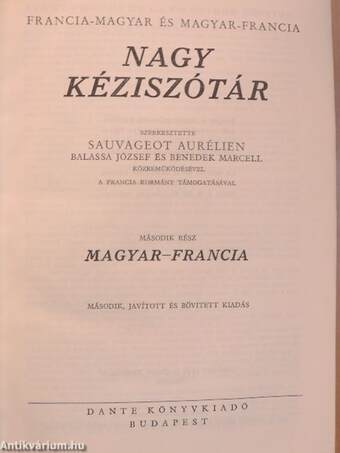 Francia-magyar és magyar-francia nagy kéziszótár II.