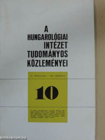 A Hungarológiai Intézet tudományos közleményei 1972. március