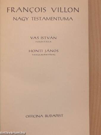 Francois Villon Nagy Testamentuma