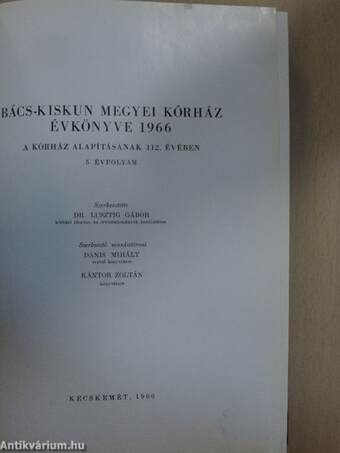 Bács-Kiskun Megyei Kórház Évkönyve 1966