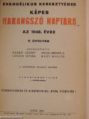 Evangélikus keresztyének képes Harangszó naptára az 1948. évre