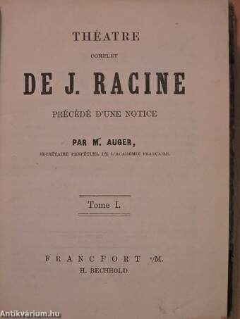 Théatre complet de J. Racine I. (töredék)