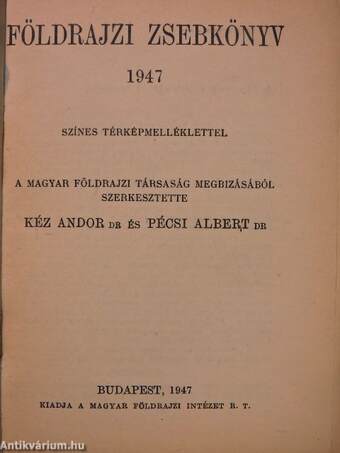 A Magyar Földrajzi Társaság Zsebkönyve 1947