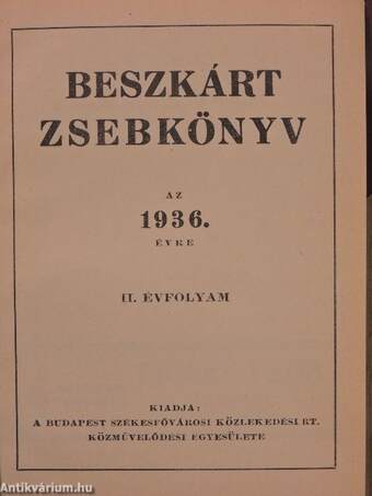 Beszkárt zsebkönyv az 1936. évre