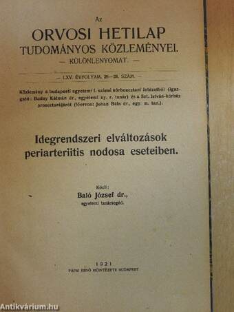 Orvosi témájú különlenyomatok gyűjteménye Dr. Baló József publikációiból (18 mű)