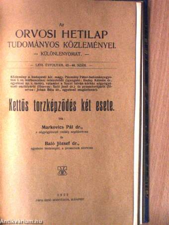 Orvosi témájú különlenyomatok gyűjteménye Dr. Baló József publikációiból (18 mű)