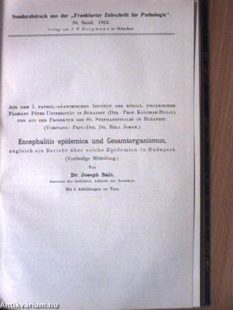 Orvosi témájú különlenyomatok gyűjteménye Dr. Baló József publikációiból (18 mű)