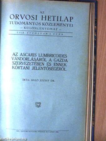 Orvosi témájú különlenyomatok gyűjteménye Dr. Baló József publikációiból (18 mű)