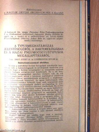 Orvosi témájú különlenyomatok gyűjteménye Dr. Baló József publikációiból (18 mű)